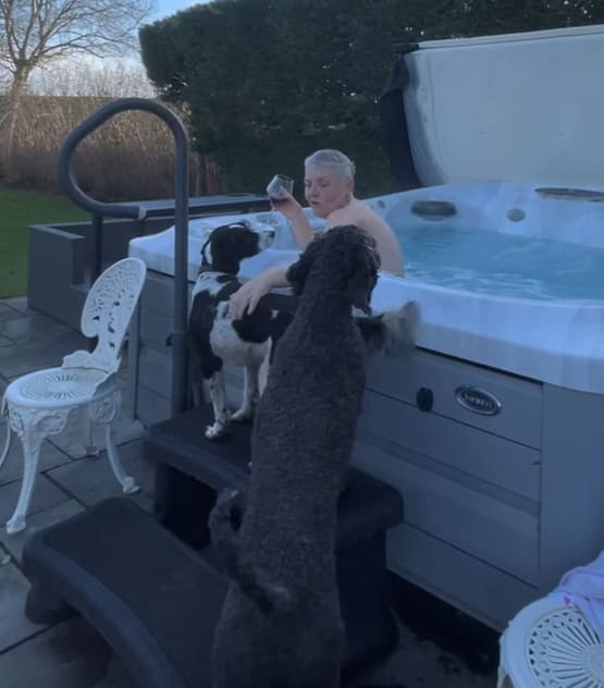 The hot tub in the Cambridge cottage garden